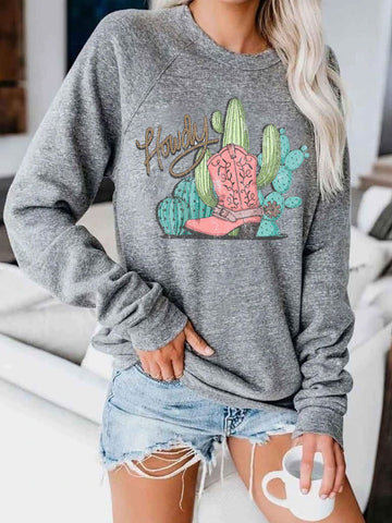 Women's Howdy Print Crew Neck Casual Sweatshirt