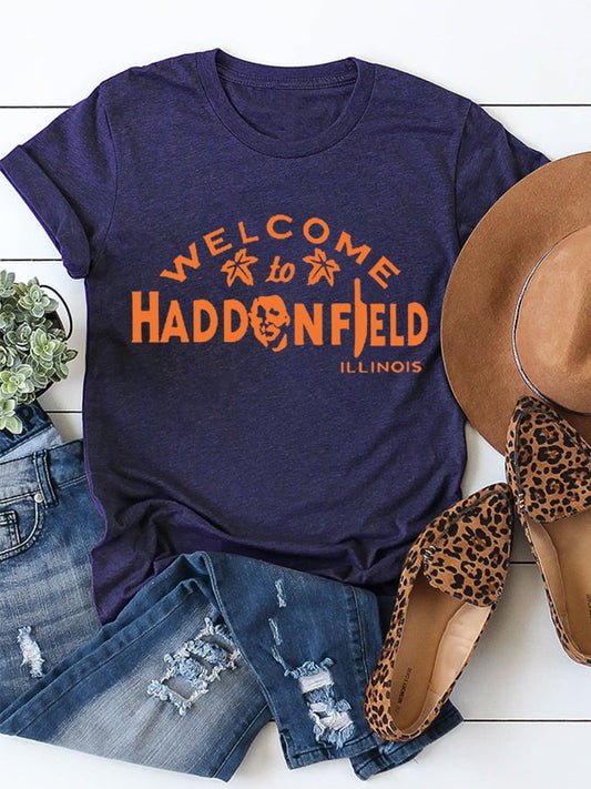 Women's Welcome To Haddonfield Illinois Halloween Cotton Tee