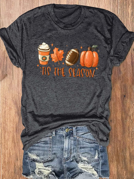 Women's Halloween Tis The Season Pumpkin Print Crew Neck T-Shirt