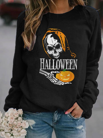 Women's Halloween Skeleton Print Sweatshirt