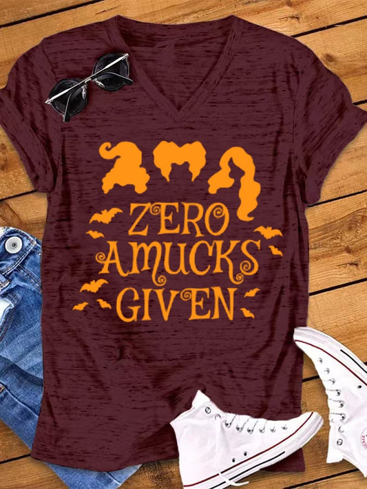 Women's Zero Amucks Given Funny Witch Print Casual V-Neck Tee