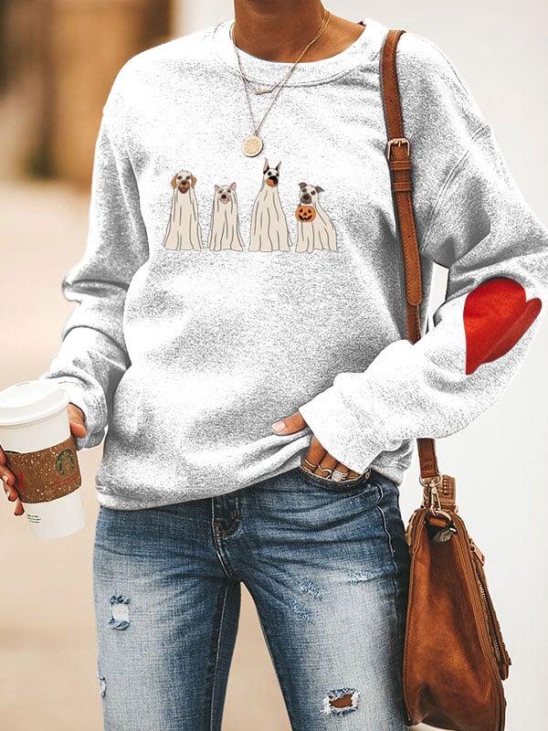 Women's Cute Pumpkin Dog Print Casual Round Neck Sweatshirt