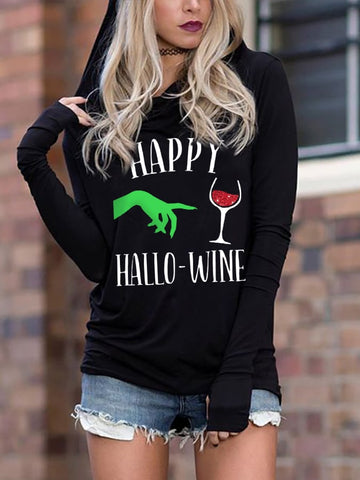 Women's Happy Hallo-Wine Witch Print Hoodie