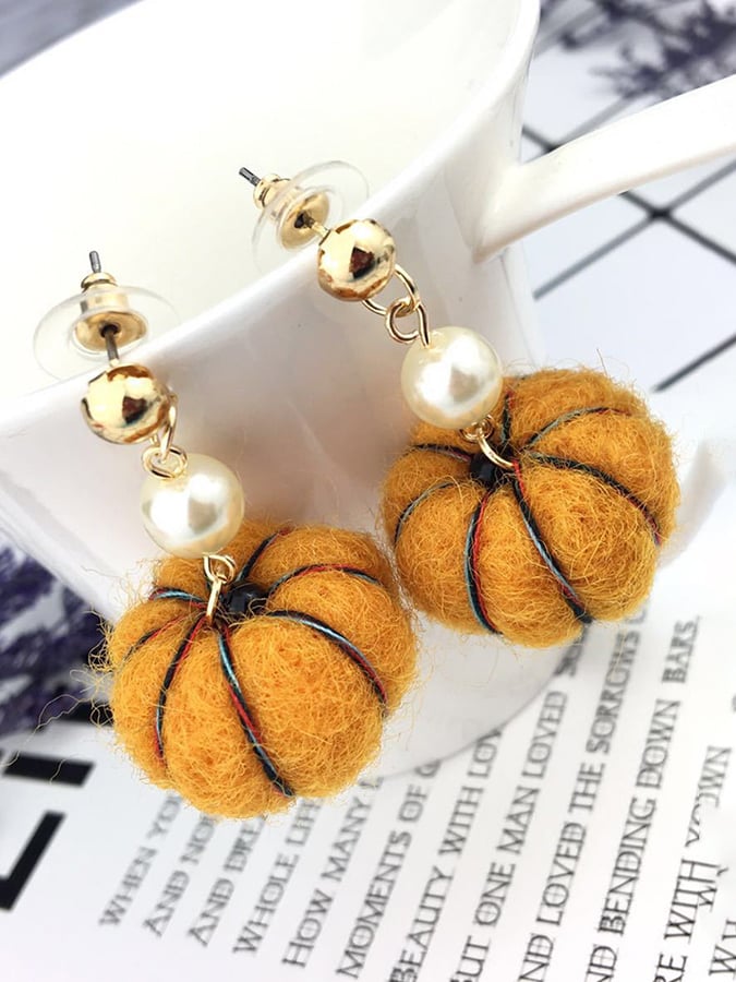 Women's Halloween Pumpkin Ball Earrings