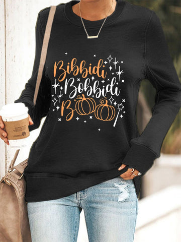 Women's Halloween Biddidi Boddidi Boo Pumpkin Bling Print Sweatshirt