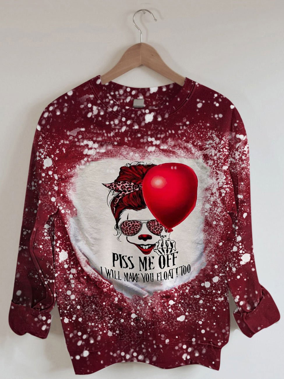 Women's Halloween Plss Me Off I Will Make You Float Too Tie Dye Print Sweatshirt