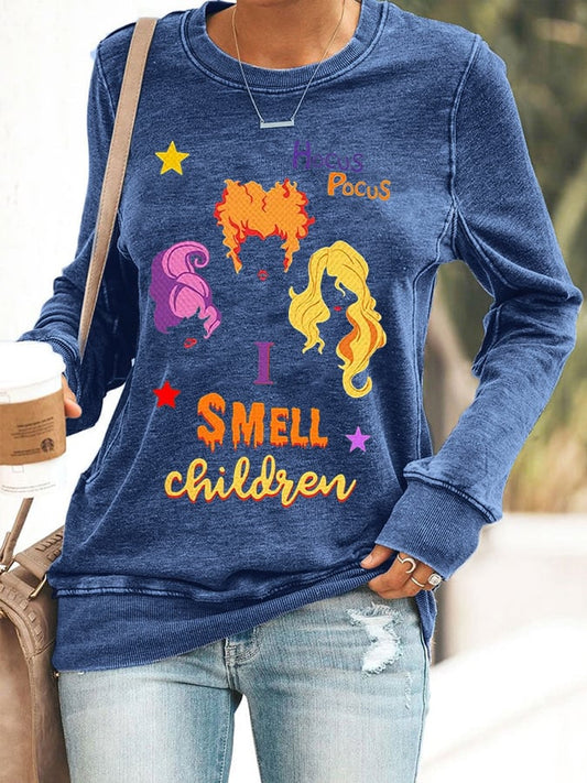 Women's Hocus Pocus I Smell Children Halloween Crew Neck Sweatshirts