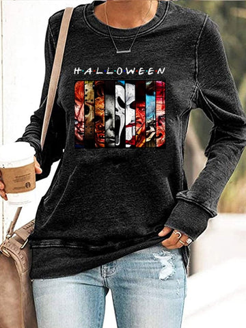 Halloween Faceless Print Long Sleeve Sweatshirt