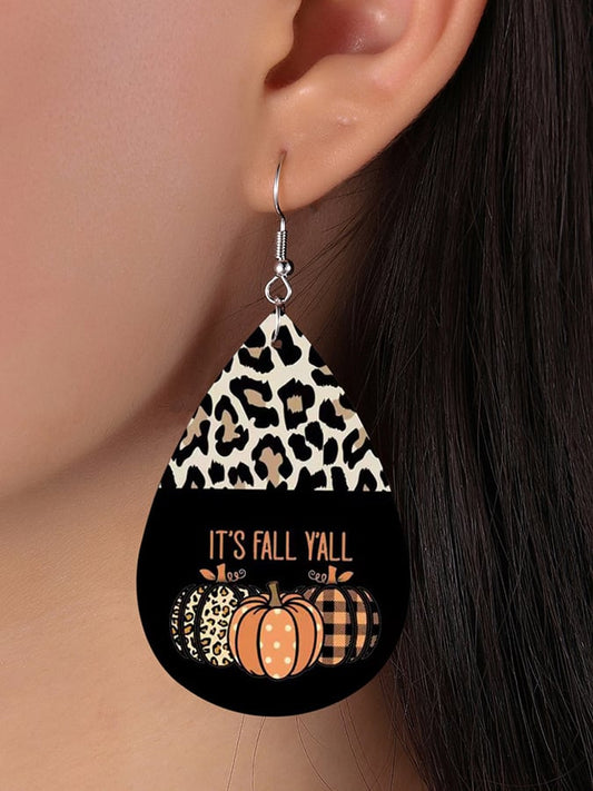 Women's Thanksgiving It's Fall Y'all Pumpkin Leopard PU Earrings