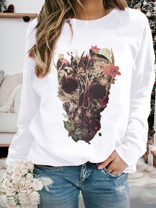 Women's Day of the Dead Sugar Bloom Skull Print Sweatshirts