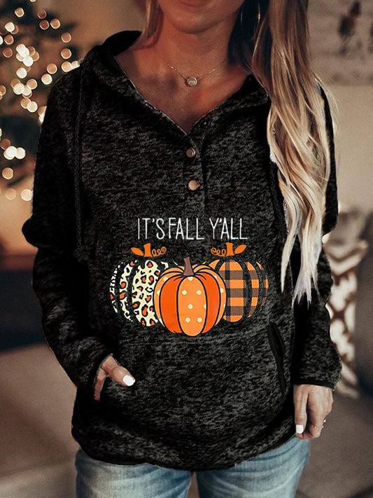 Women's Halloween IT'S FALL Y'ALL Casual Pocket Hoodie