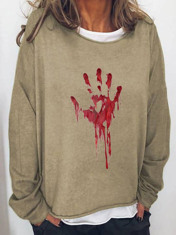 Women's Halloween Funny Bloodstained Print Long Sleeve T-Shirt