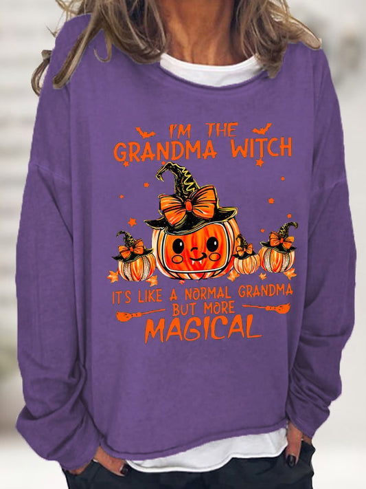 Women's Funny Personalized Grandma Witch Pumpkin Halloween Loose Simple Sweatshirts