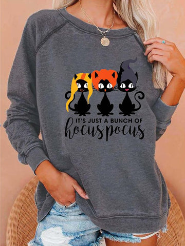 Women's Halloween IT'S JUST A BUNCH HOCUS POCUS Black Cats Crew Neck Casual Sweatshirts