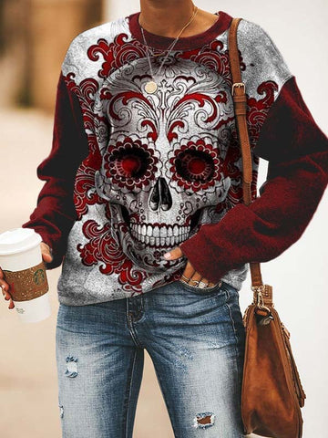 Women's Art Undead Skull Print Sweatshirt