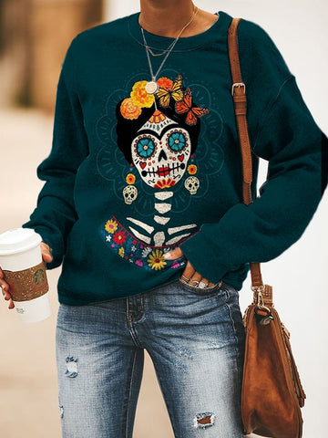 Women's Art Undead Skull Print Sweatshirt