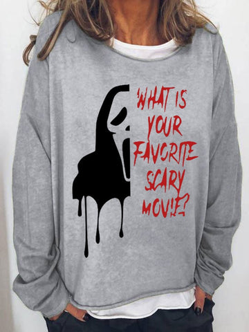 Women's What Is Your Favorite Scary Movie Casual Printed Sweater