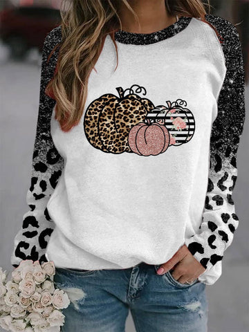 Women's Pumpkin Print Casual Crewneck Sweatshirt