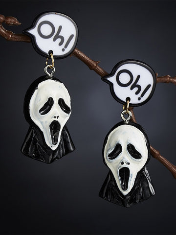 Halloween Retro Funny Oh Ghost Earrings