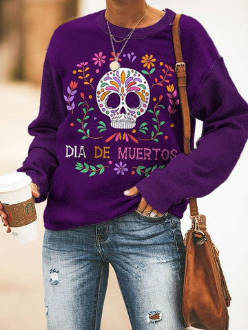 Women's “DÍA DE MUERTOS�?Day of the Dead Art Print Raglan Sleeve Sweatshirt