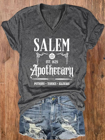 Women's Salem Apothecary Print V-Neck T-Shirt