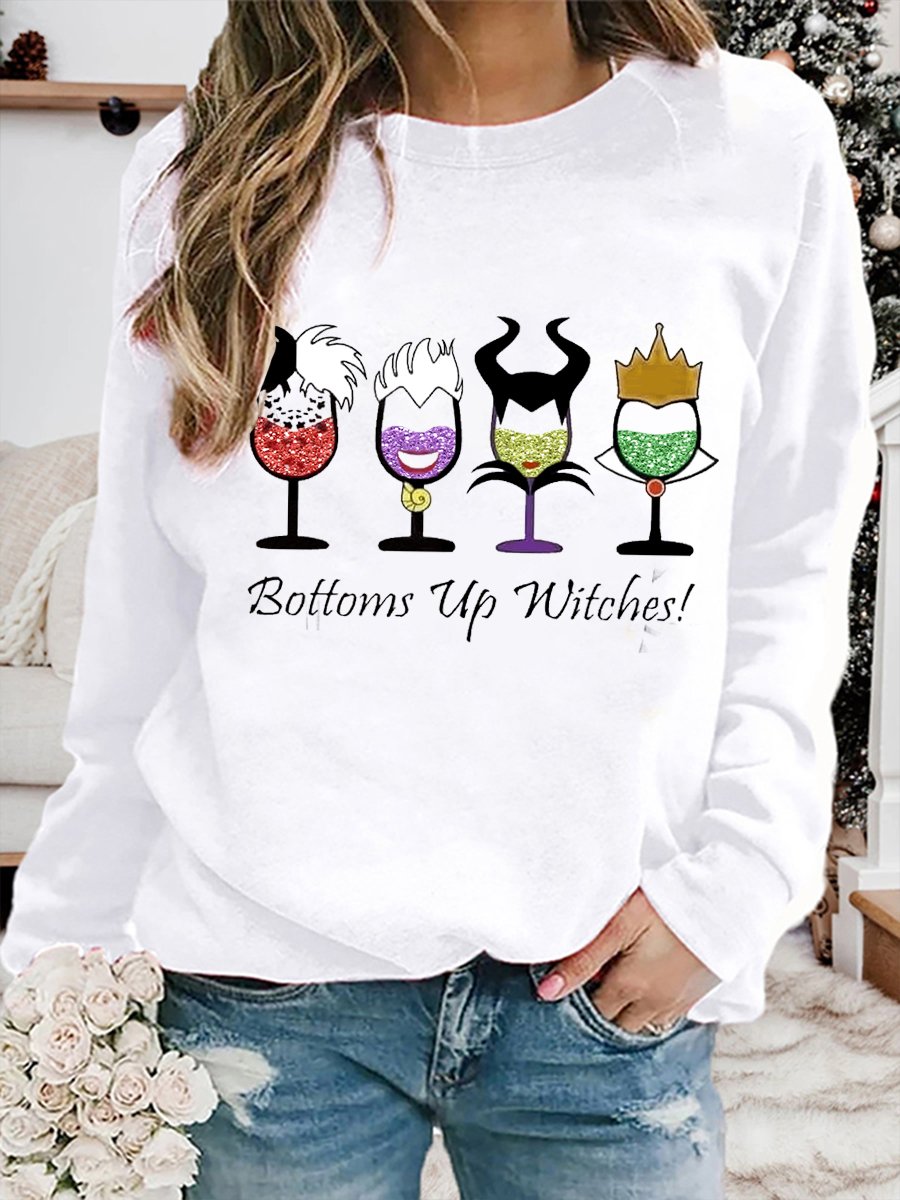 Women's Halloween Bottoms Up Witches! Wine print sweatshirt