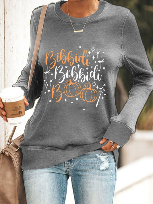 Women's Halloween Biddidi Boddidi Boo Pumpkin Bling Print Sweatshirt