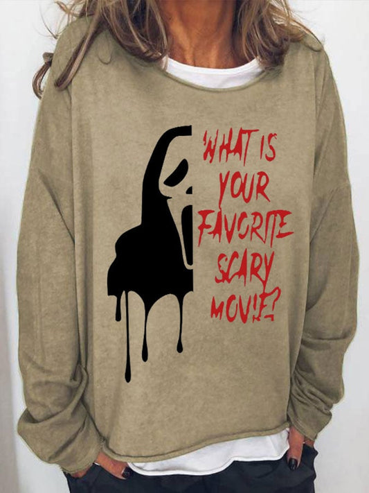 Women's What Is Your Favorite Scary Movie Casual Printed Sweater