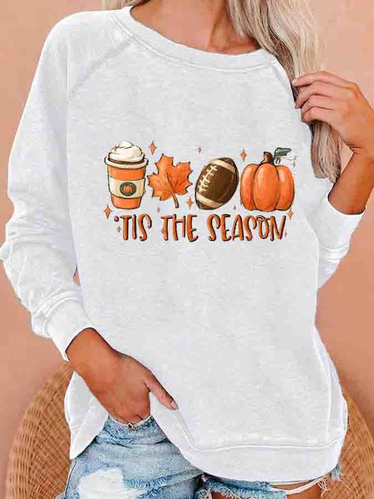 Women's Halloween Tis The Season Pumpkin Print Crewneck Sweatshirt