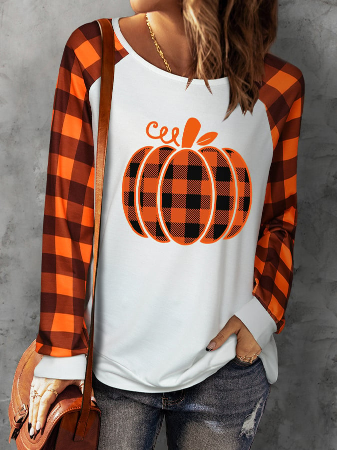 Women's IT'S FALL Y'ALL Pumpkin Check Sweatshirt