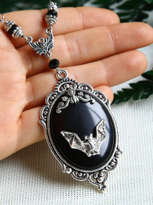 Women's Halloween Bat Black Jewel Necklace