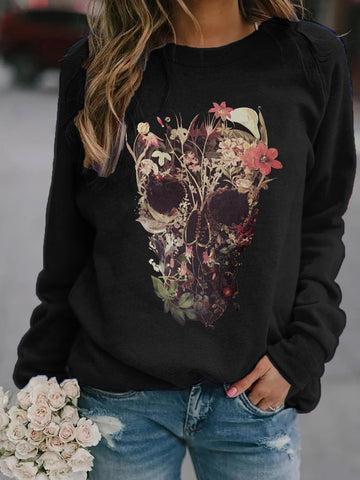 Women's Day of the Dead Sugar Bloom Skull Print Sweatshirts