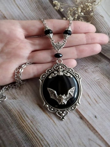 Women's Halloween Bat Black Jewel Necklace