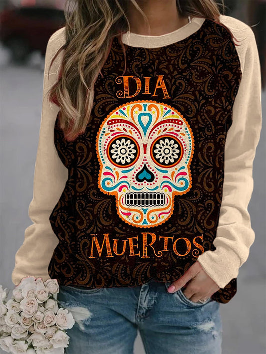 Women's Art Undead Skull DAY OF THE DEAD Print Sweatshirt