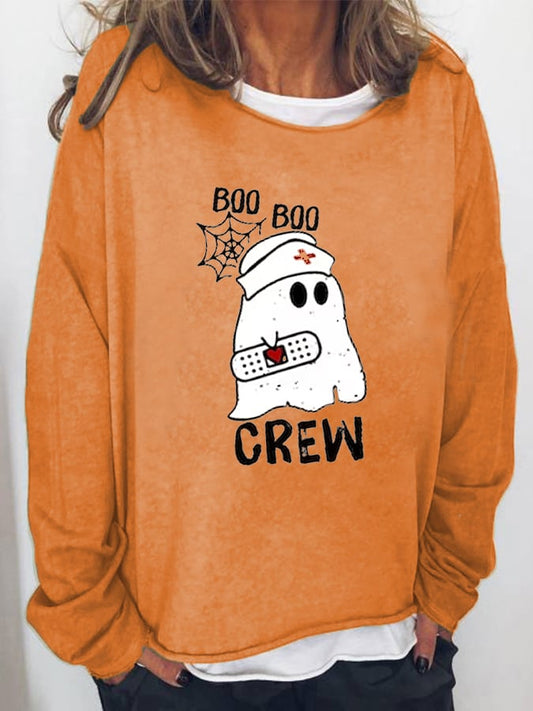 Women's Halloween BOO BOO CREW Print Casual Crew Neck Sweatshirt