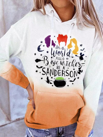 Women's Halloween Witches Gradient Kangaroo Pocket Hoodie