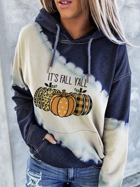 Women's Halloween IT'S FALL Y'ALL Print Tie-dye Print Casual Hoodie