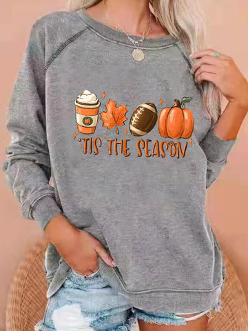 Women's Halloween Tis The Season Pumpkin Print Crewneck Sweatshirt